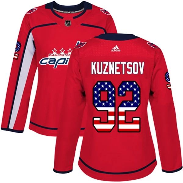 Damen Washington Capitals Trikot Evgeny Kuznetsov 92 Rot USA Flag Fashion Authentic